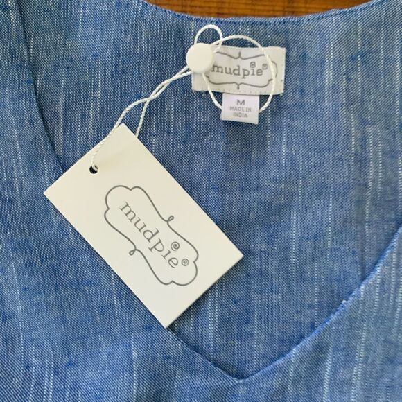 Mudpie Sleeveless Summer Tiered Chambray V Neck Babydoll Dress Sz M - Picture 3 of 9